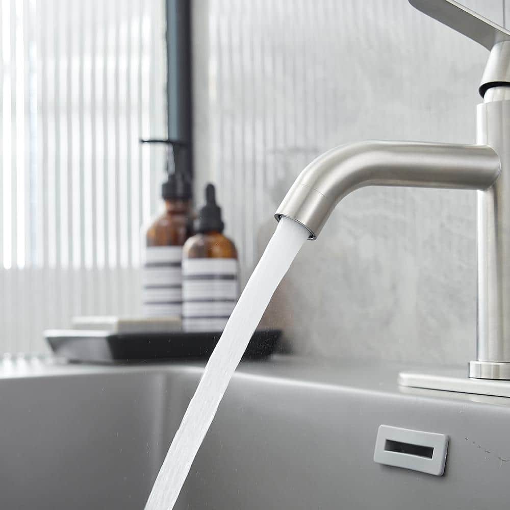 Brushed Nickel Single-Handle Bathroom Faucet with Deck Plate