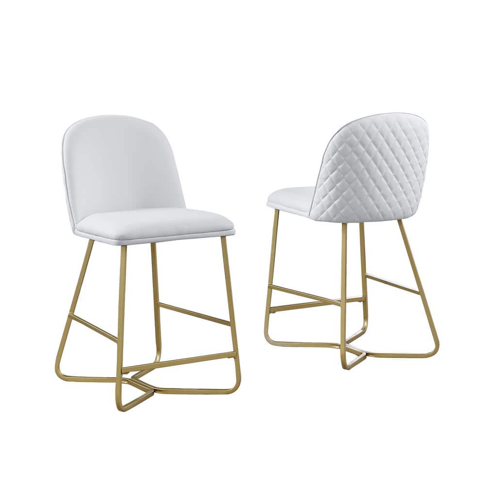 Best Quality Furniture Lola 24 in H. White Low Back Counter Height Chair With Gold Paint Legs