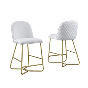 Lola 24 in H. White Low Back Counter Height Chair With Gold Paint Legs And Faux Leather (Set of 2)