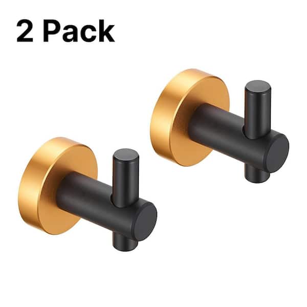 Tenleaf Round Base Bathroom Knob Robe/Towel Hook Wall Hook in Black Gold, Anti-corrosion and Waterproof (2-Pack)