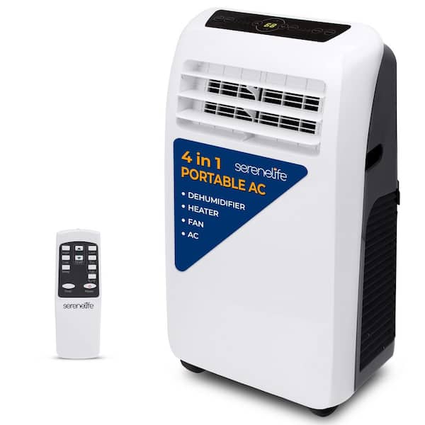 SereneLife 12000 BTU (DOE) Portable Air Conditioner Cools 550 sq ft with Heater and Dehumidifier Remote Control in White
