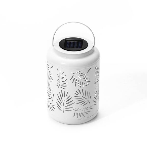 Glitzhome 8.75 in. H White Metal Cutout Leaf Solar Powered Glitzhome 8.75 in. H White Metal Cutout Leaf Solar Powered