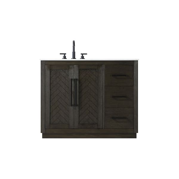 42 in. Single Sink Chocolate Oak Bath Vanity with White Engineered Marble Top