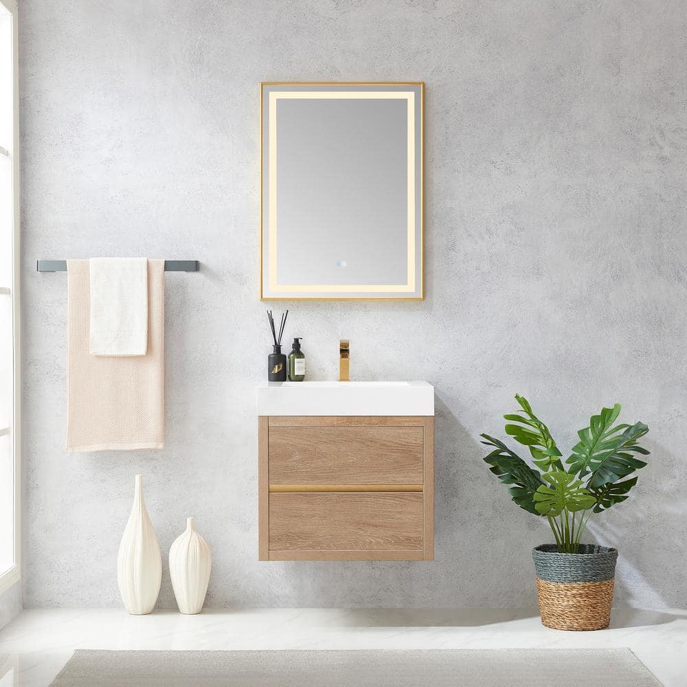 Palencia 24 in. W x 20 in. D x 24 in. H Single Sink Bath Vanity in N.American Oak W/White Composite Stone Top and Mirror price history on PriceWatchPro
