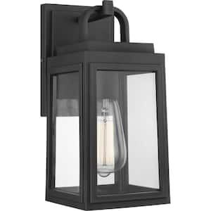 Grandbury Collection 1-Light Textured Black Clear Glass Farmhouse Outdoor Small Wall Lantern Light