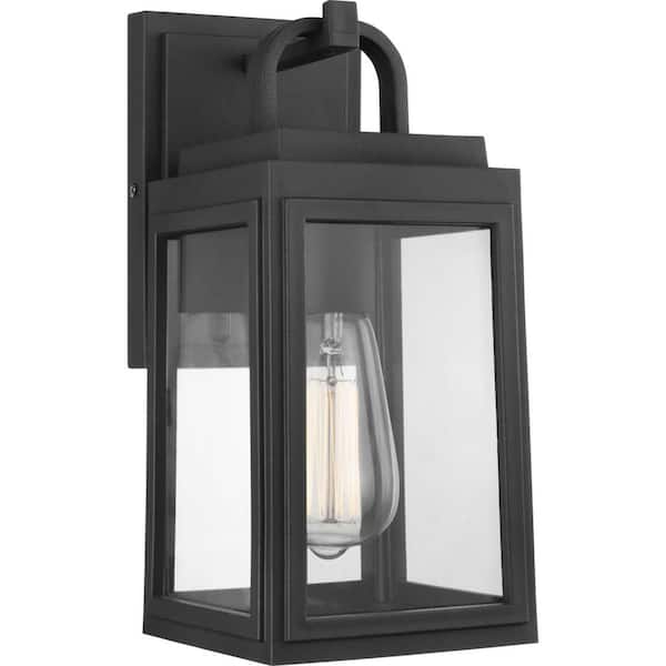 Progress Lighting Grandbury Collection 1-Light Textured Black Clear Glass Farmhouse Outdoor Small Wall Lantern Light