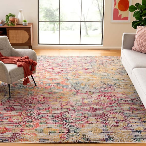 Monaco 7 ft. x 7 ft. Multi Distressed Geometric Square Area Rug