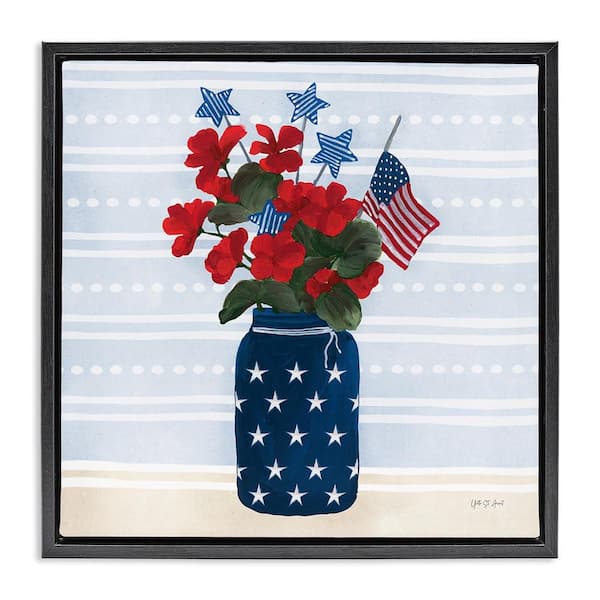 Stupell Industries Stars & Stripes Bouquet by Yvette St. Amant Black Floater Frame Nature Graphic Art Print 25 in. x 25 in.