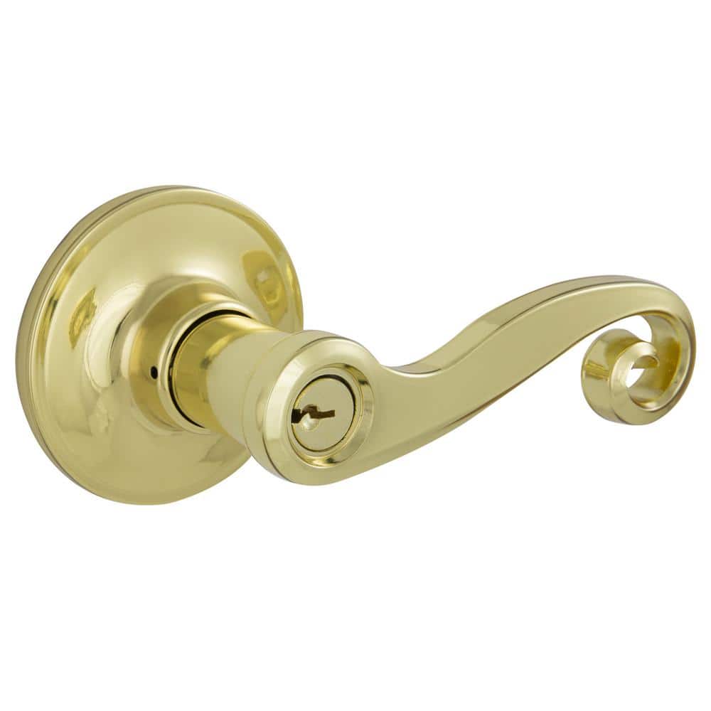 ESSENTIALS by Schlage Acton Bright Brass Keyed Entry Door Handle V54 V