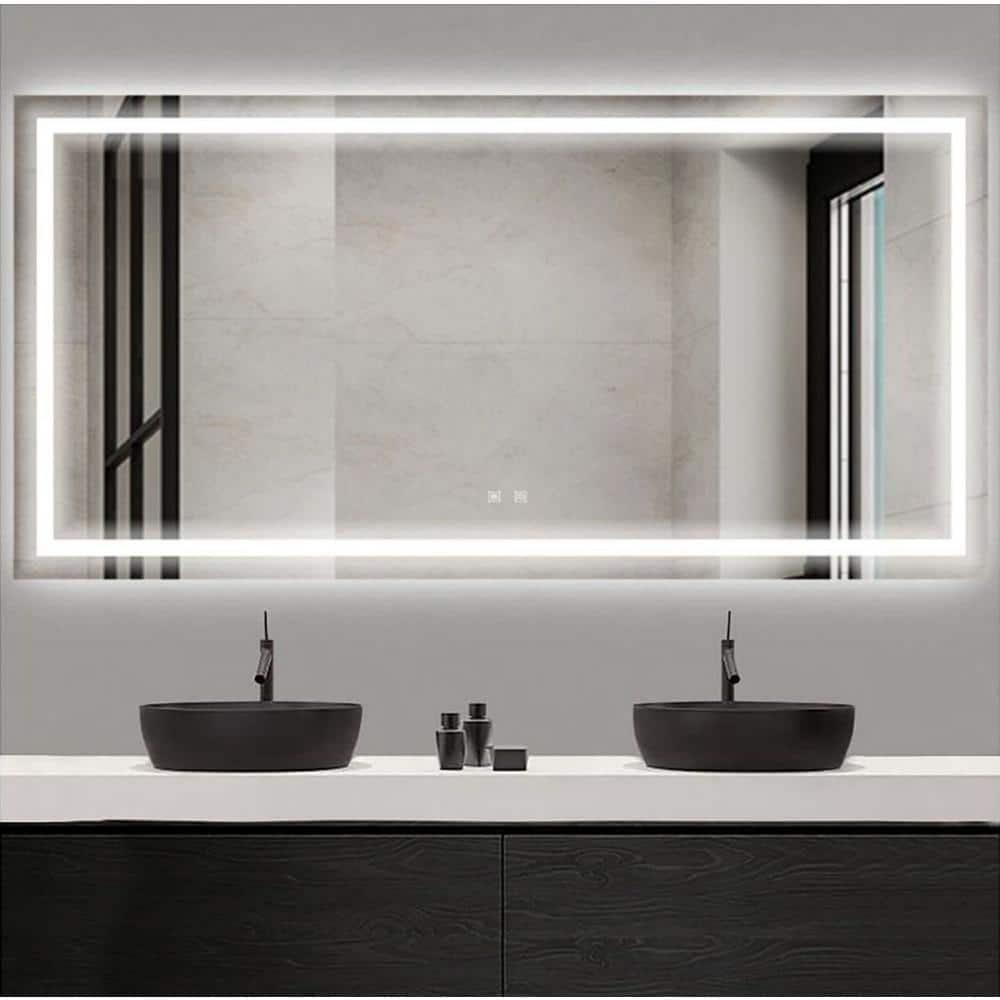 72 in. W x 36 in. H Rectangular Frameless Anti-Fog LED Wall Bathroom Vanity