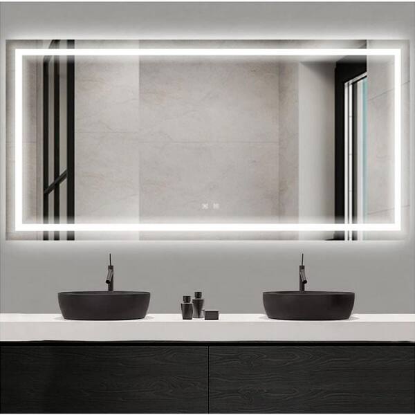 EPOWP 72 in. W x 36 in. H Rectangular Frameless Anti-Fog LED Wall Bathroom Vanity Mirror in Silver