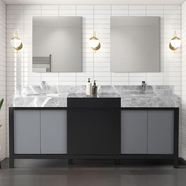 Lexora Zilara 80 in W x 22 in D Black and Grey Double Bath Vanity, Castle Grey Marble Top and 30 in Mirrors