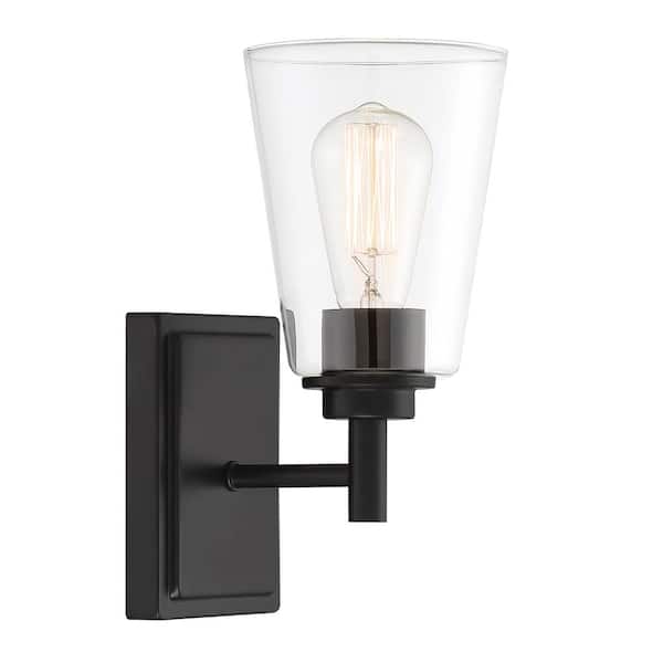Westin 5.25 in. 1-Light Matte Black Industrial Wall Sconce with Clear Glass Shade