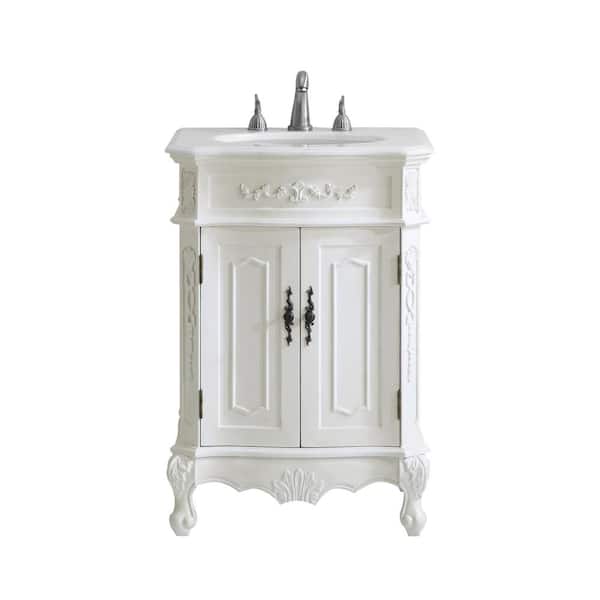 Unbranded 24 in. W x 21 in. D x 21 in. H Single Bathroom Vanity in Antique White with White Marble Vanity Top and White Basin