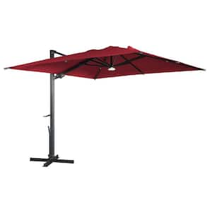 10 ft. Square Cantilever with Bluetooth Ambient Light 360-Degree Rotation Tilt Outdoor Patio Umbrella in Red for Garden