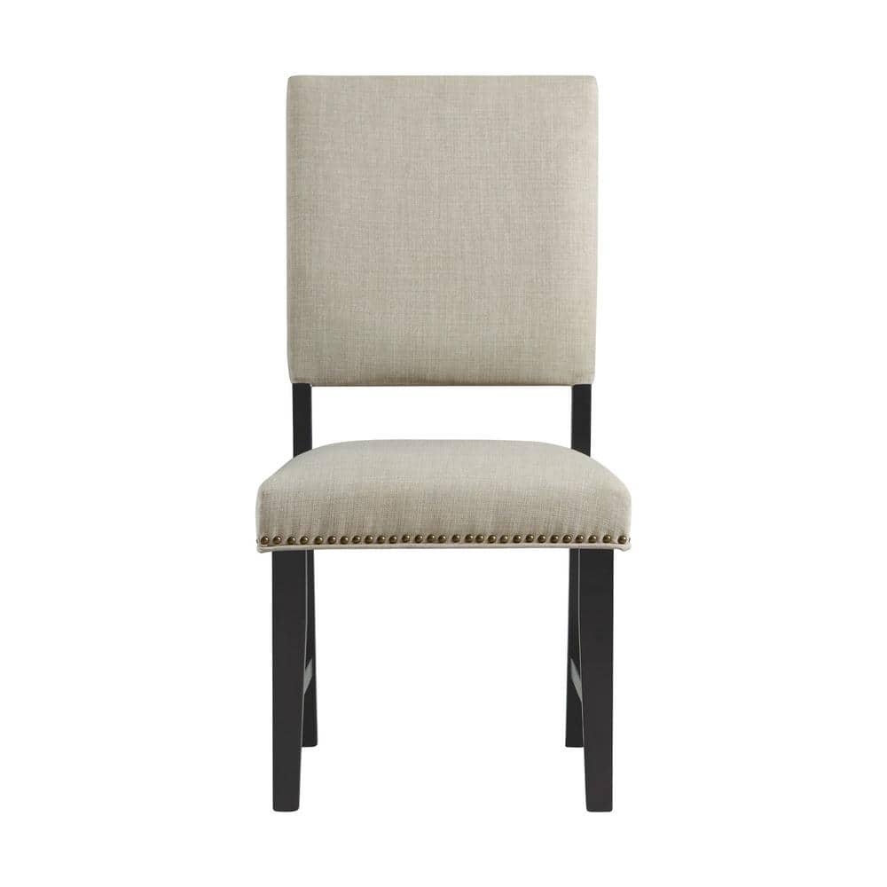 Mara Taupe Upholstered Side Chair with Oak Finish and Nailhead Trim