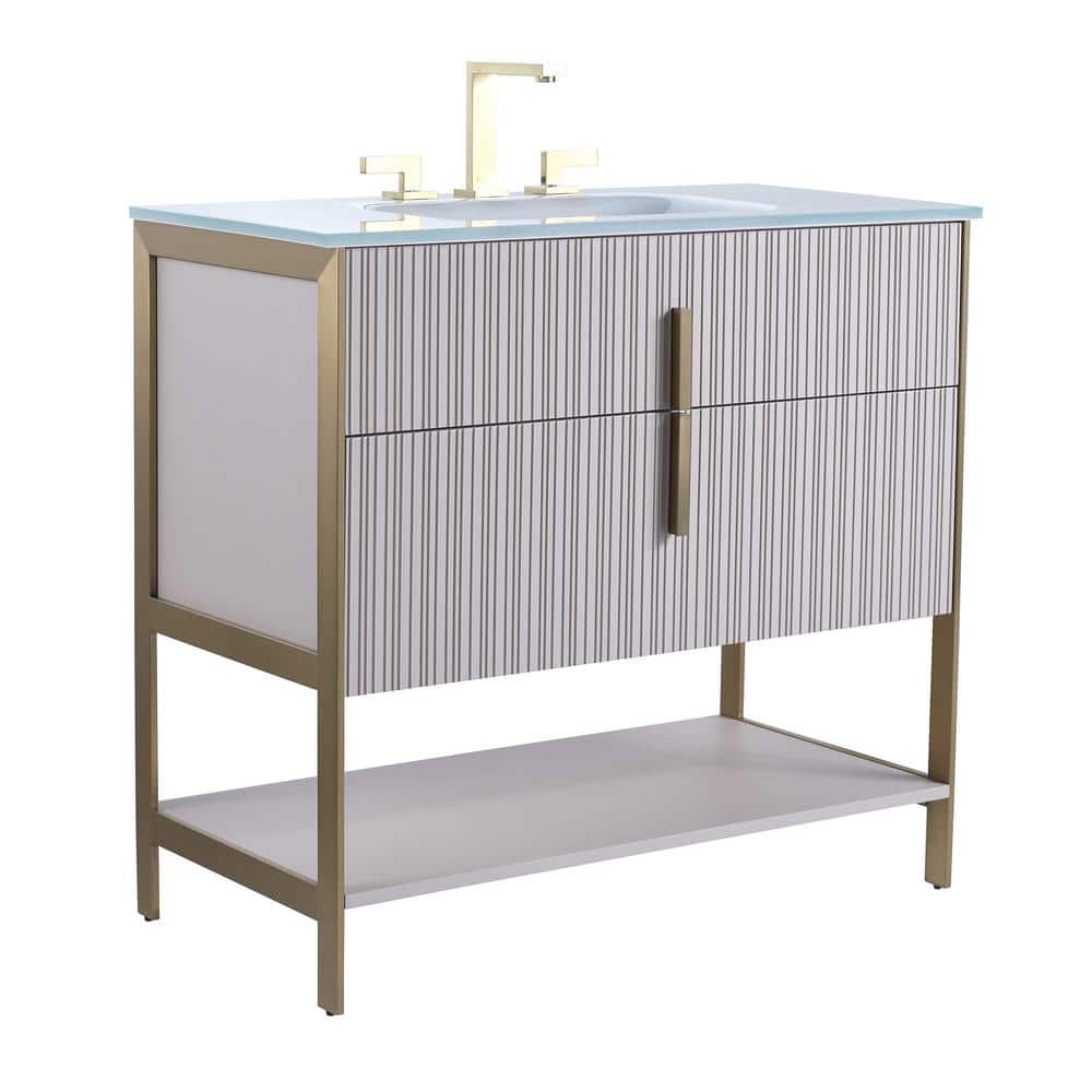 36 in. W x 18 in. D x 33.5 in. H Bath Vanity in Bright Taupe with Glass Vanity Top in White With Brass Hardware price history on PriceWatchPro