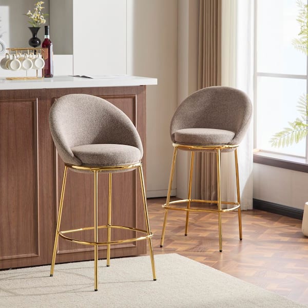 Thomas 40.75 in. H Mix Beige Fabric Upholstered Modern Bar Stools with Gold Metal Base, (Set of 2)