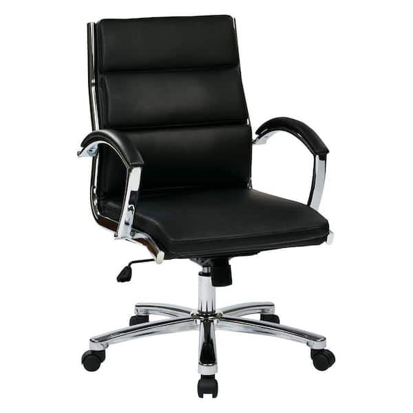 Office Star Products Black Faux Leather Mid Back Executive Office Chair