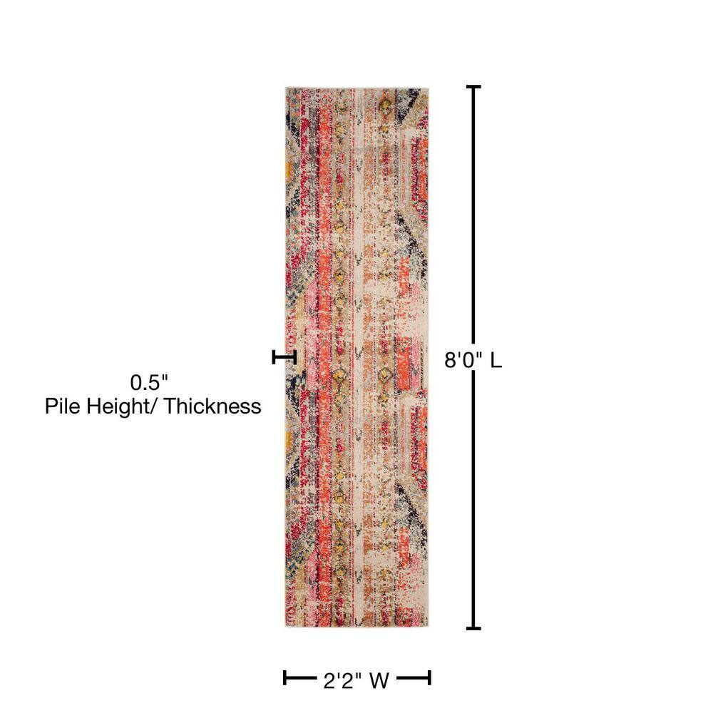 Light Grey and Multi Synthetic Boho Runner Rug
