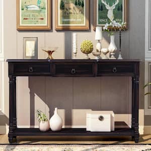 51.57 in. Espresso Rectangle Shape Solid Wood Console Table with Projecting Drawers and Long Shelf
