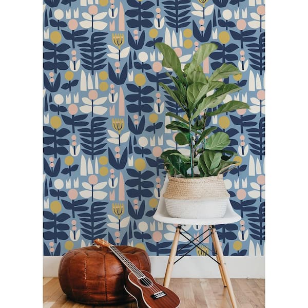 Blue Bit Of Folk Peel and Stick Wallpaper