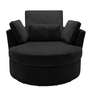 Black Chenille Upholstered 360° Swivel Accent Barrel Chair with Pillows(Set of 1)