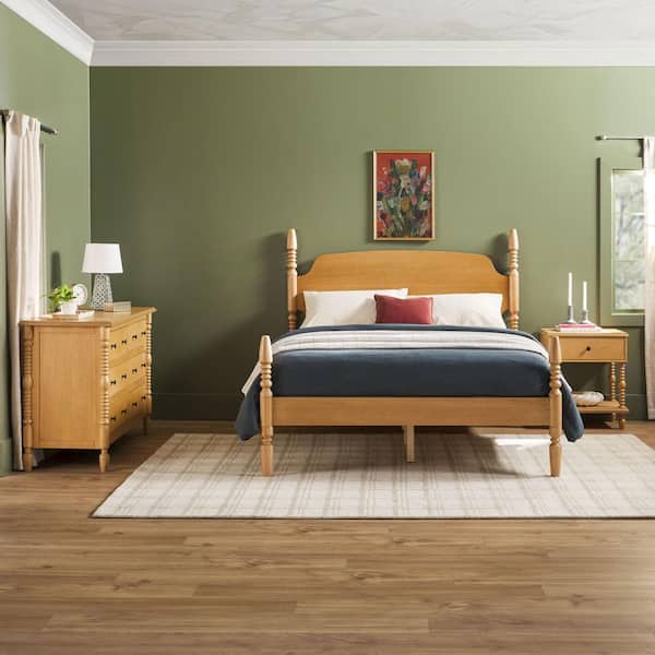 Modern Easy Assembly 3-Piece Solid Wood Natural 1-drawer Nightstand and 6-drawer Dresser with Queen Bed Bedroom Set