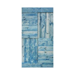 S Series 42 in. x 84 in. Worn Navy Finished DIY Solid Wood Sliding Barn Door Slab - Hardware Kit Not Included