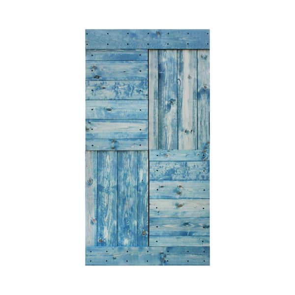 ISLIFE S Series 42 in. x 84 in. Worn Navy Finished DIY Solid Wood Sliding Barn Door Slab - Hardware Kit Not Included