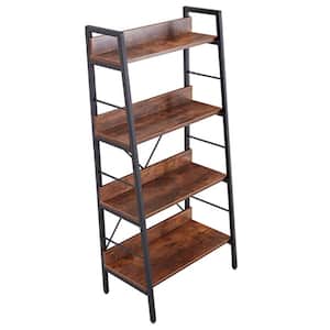 Tiger-head Brown 4-Shelf MDF Wooden Ladder Bookcase with Open Back