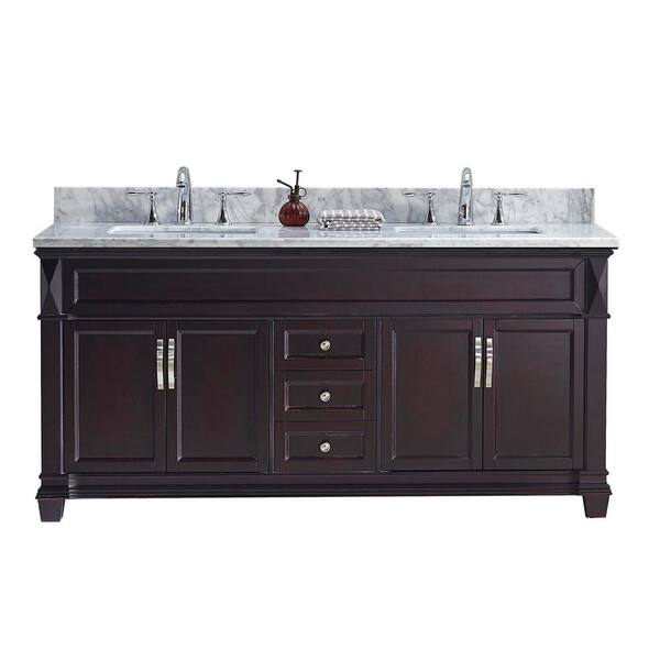 Virtu USA Victoria 60 in. W Bath Vanity in Espresso with Marble Vanity Top in White with Square Basin