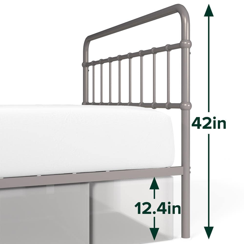 Florence Gray Metal Twin Platform Bed Frame with Spindle Headboard