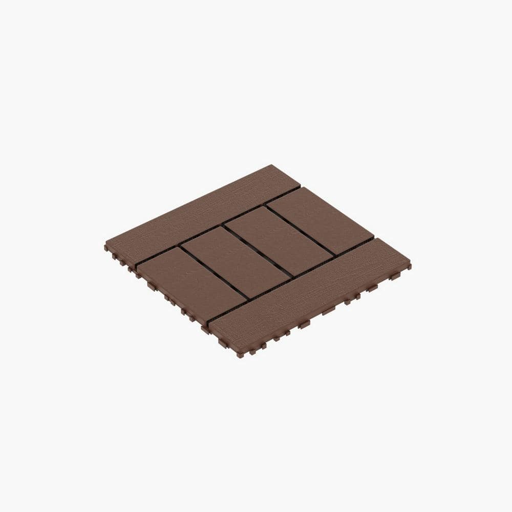 12 in.W x 12 in. L Outdoor H Shape Texture Plastic Interlocking Flooring Deck Tiles (Pack of 44 Tiles) in Brown price history on PriceWatchPro