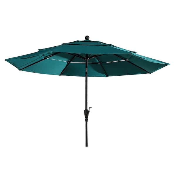 Clihome 10 ft. Aluminum Tilt Patio Umbrella in Turquoise, Ample Shade, 3-Layer Ventilation, Adjustable Angle, Crank Operation