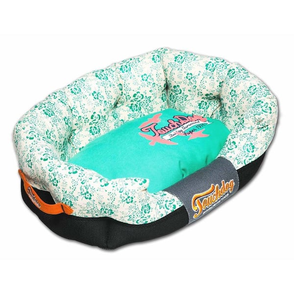 Touchdog Large Turquoise Blue and Cream White Bed