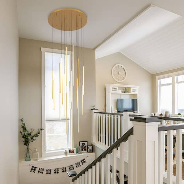 18-Light Dimmable Integrated LED Gold Tiered Foyer Chandelier for Entryway Foyer Staircase