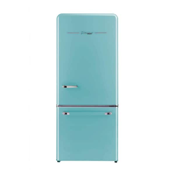  Classic Retro 30 in 17.7 cu. ft. Frost Free Retro Bottom Freezer Refrigerator in Ocean Mist Turquoise, ENERGY STAR