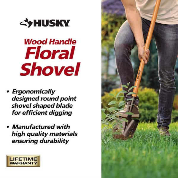 Husky 47 in. L Wood Handle Floral Carbon Steel Digging Shovel with