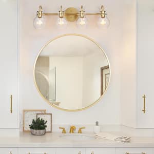 28.5 in. 4-Light Light Gold Vanity Light with Globe Clear Glass Shades