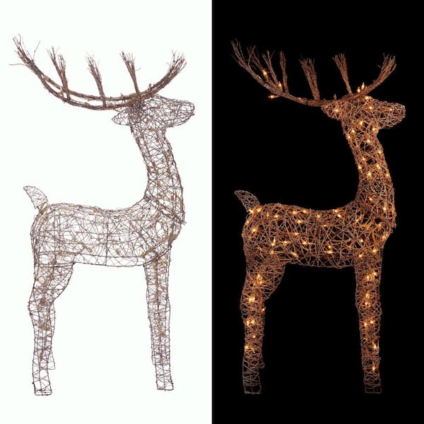 Alpine 49 in. Standing Rattan Reindeer Decoration with White Halogen Lights