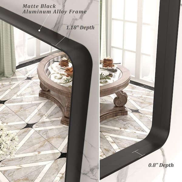 84 in. H x 32 in. W Rectangular Tempered Glass and Aluminum Alloy Framed Wall Bathroom Vanity Mirror in Matte Black