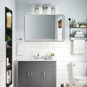 24 in. W x 36 in. H Silver Vanity Mirror for Bathroom, Rectangle Metal Frame Bathroom Modern Wall Mounted Mirrors