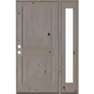 56 in. x 80 in. Rustic knotty alder Right-Hand/Inswing Clear Glass Grey Stain Square Top Wood Prehung Front Door w/RFSL