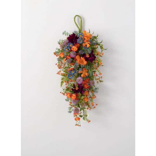 SULLIVANS 26 in. Artificial Orange Dahlia and Mixed Flower Swag