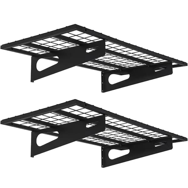 NVNOO 17.7 in. x 35.8 in. Industrial Metal Wall Shelf Garage Storage Rack Wall Mounted Floating Shelves, Black (2-Pack)