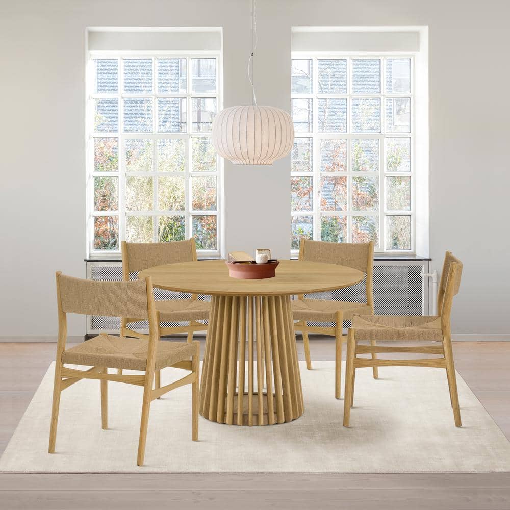 Natural Oak Round Dining Set with Paper Cord Seats