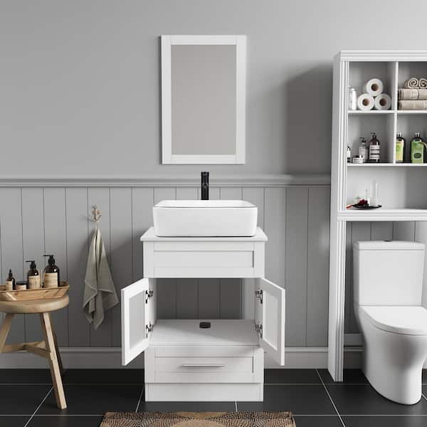24 in. W x 19 in. D x 33 in. H Single Sink Bath Vanity in White with White Solid Surface Vanity Top and Mirror