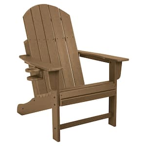 Heavy-Duty Mahogany Plastic Adirondack Chair with Extra Wide Seat, Taller Back, Cup-Holder, and 400 lb. Weight Capacity