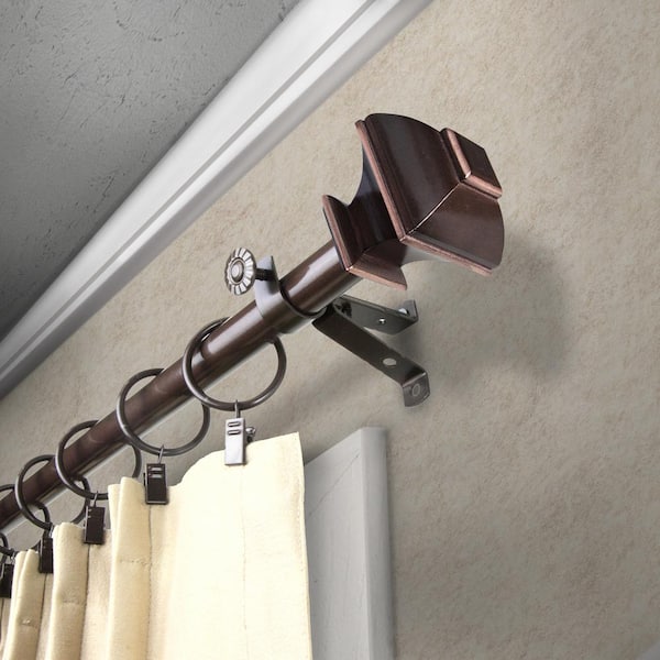 13/16" Dia Adjustable 20"-36", 38"-72" Bay Window Curtain Rod with Julianna Finials in Cocoa